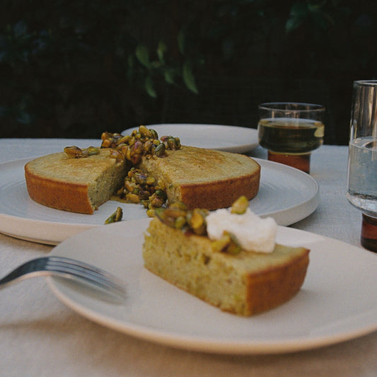 A simple soft, light and buttery pistachio cake flavored with real pistachios.
