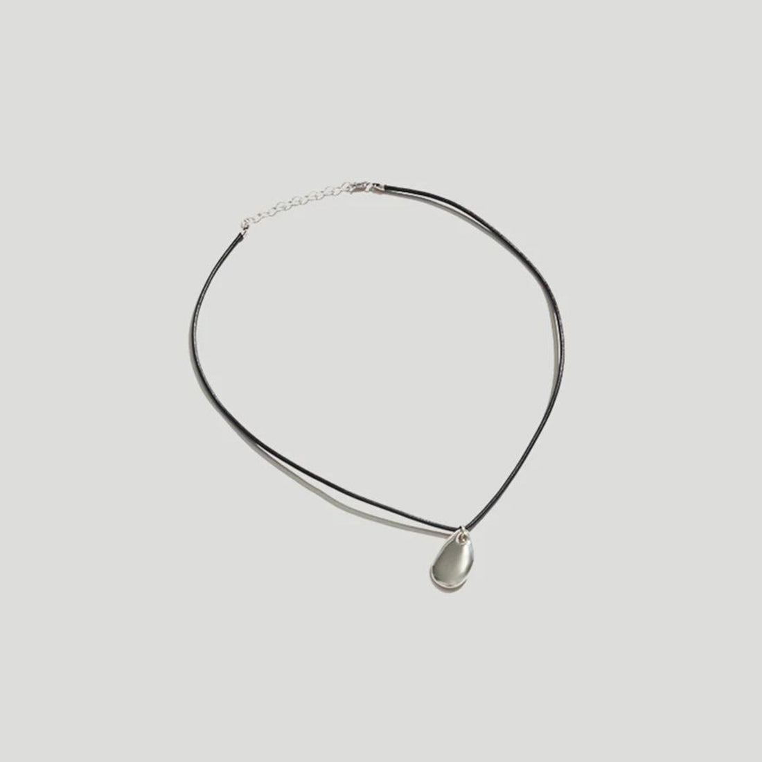 Small Pebble Pendant Necklace Silver Cord