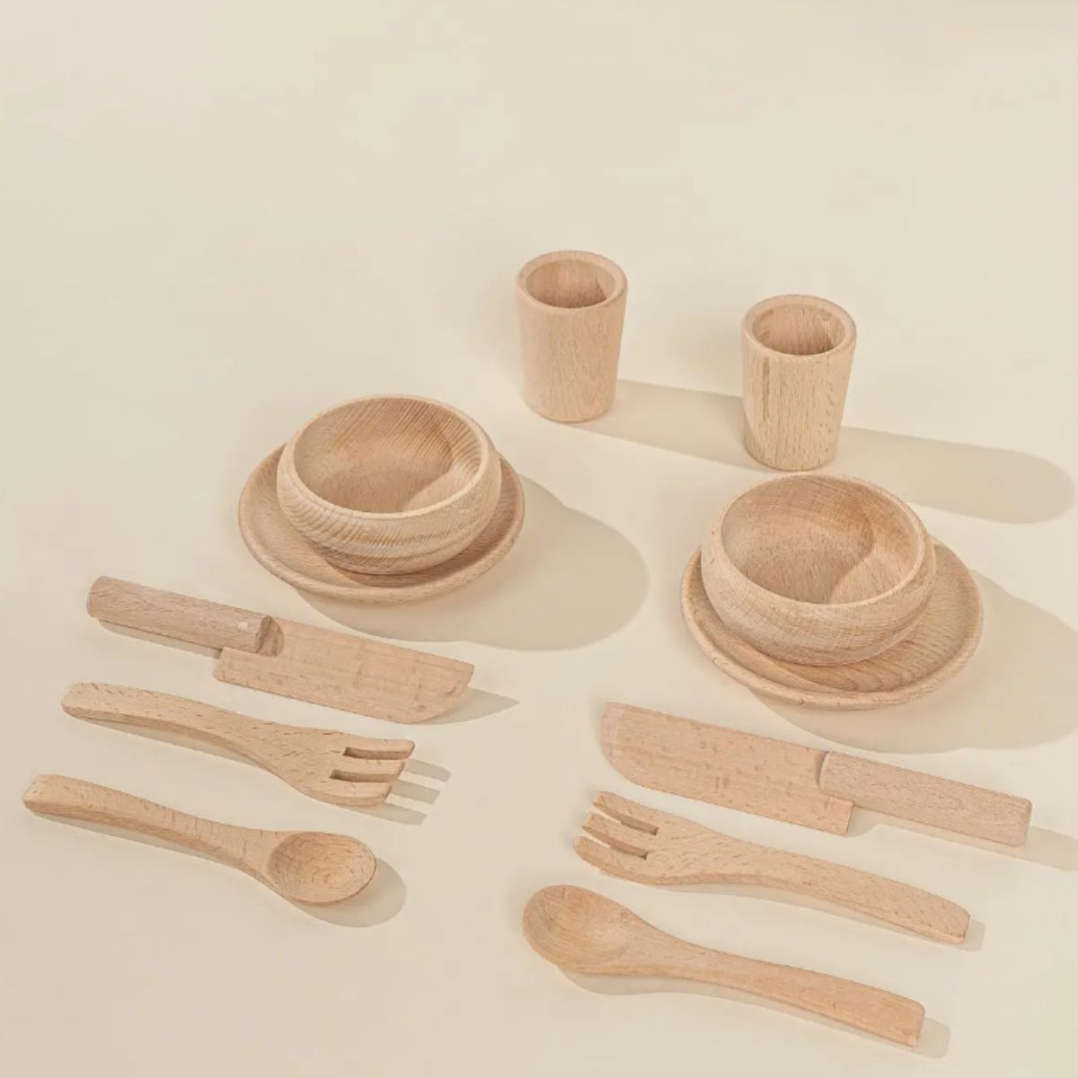 Wooden Dinnerware Playset (12pcs) – Children's Wood Dinnerware Set for Imaginative Play