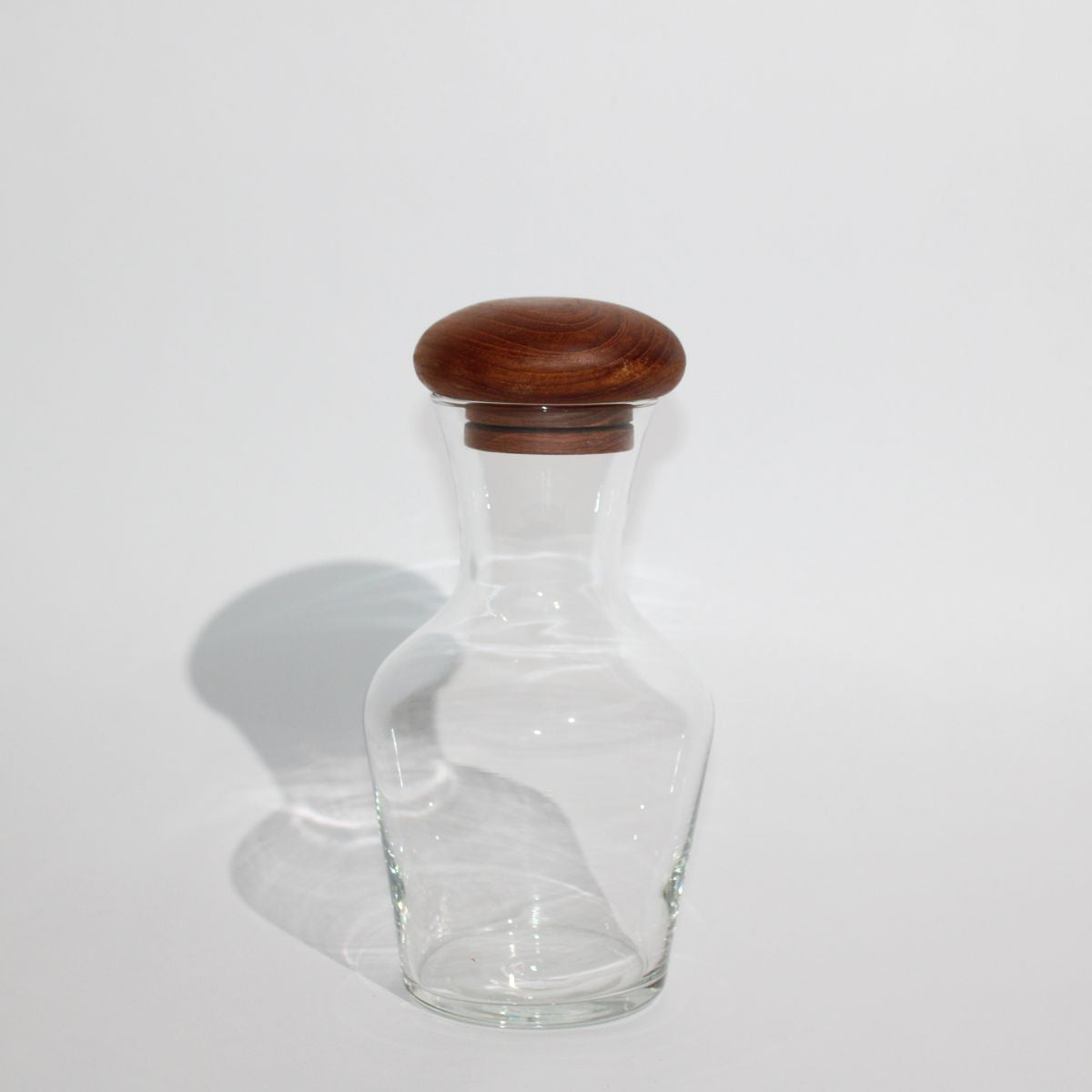 Mid century Glass Carafe with Wood Lid