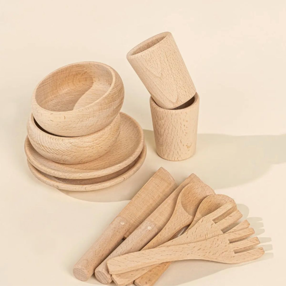 Wooden Dinnerware Playset (12pcs) – Children's Wood Dinnerware Set for Imaginative Play